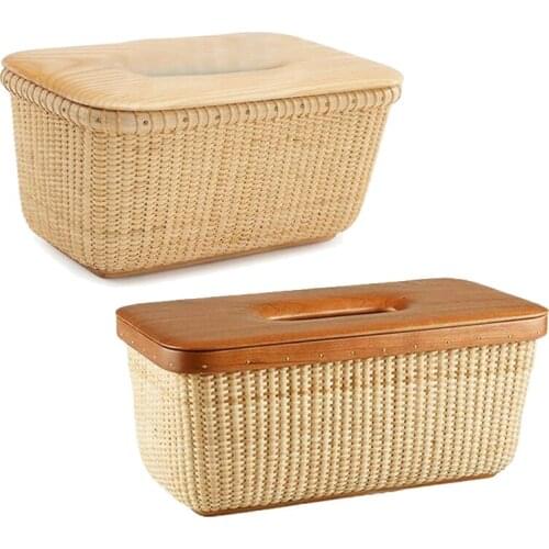 Rattan Tissue Box Pastoral Style Handmade Square Rattan Wooden Cover Tissue Box
