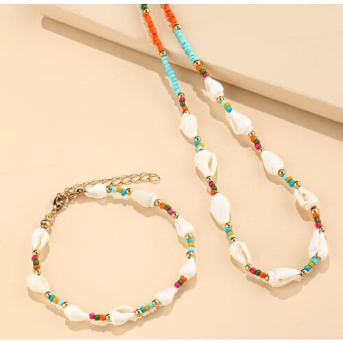Colorful Handamde Seed Bead Necklace Korean Small Beaded Conch Shell Choker Necklace for Women Fashion Collar Party Gift Jewelry