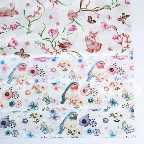 Rabbit Flowers Bird 100% Cotton Baby&child Fabric,DIY Bedding Textile Fabric,Sewing Quilting Fat Quarters Material