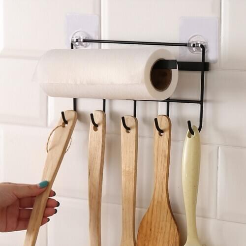 Multifunction Kitchen Storage Hook Holder Paper Towel Holder Rack For Spoon Scoop Bathroom Kitchen Organizer