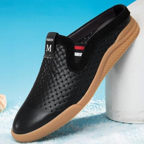 2021 New Men Slippers Genuine Leather Loafers Outdoor Non-slip Men Casual Shoes Summer Spring Fashion Men Shoes 46