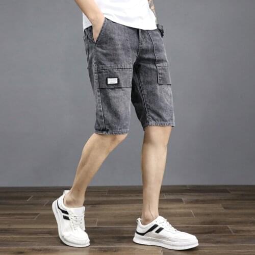 2021 Summer New Ripped Denim Shorts Men Fashion Casual Straight Hole Male Shorts High Street Knee Length Jeans