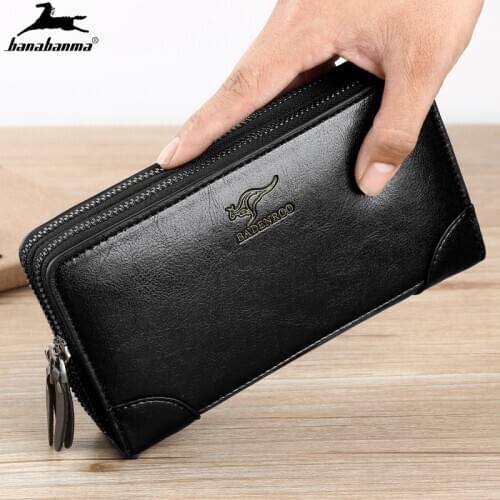 Men Double Zippers Wallet RFID Protect LargeCapacity Male Clutch Wallet PU Leather Business Wallet Cash Coin Pocket Card Holder