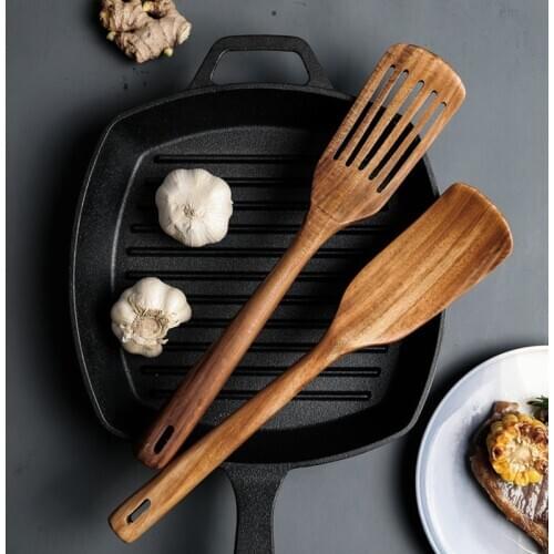 Natural Wooden Shovel Cooking Japanese Style Kitchen Tools Spatula Set Stir Fry Rice Scoop Long Handle Filter Home Culinary Food