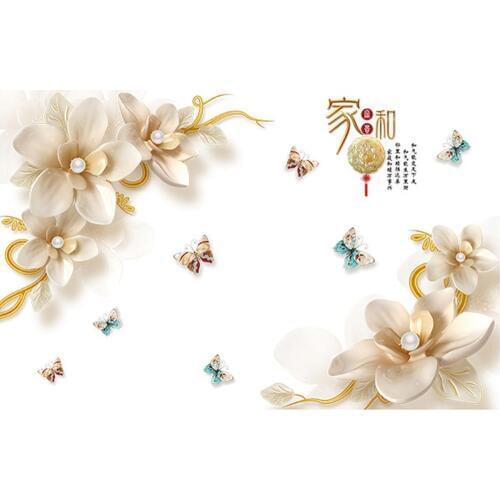 Chinese style Family Harmony Rich flower Wall sticker living room sofa/TV background decoration Decals Mural Art poetry Stickers