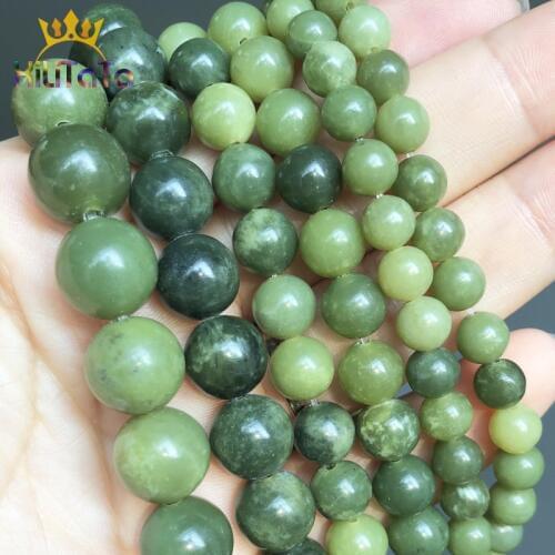 Natural Genuine Round Beads Green Canada Jades Stone Beads For Jewelry DIY Making Bracelet Earrings Accessories 15" 6/8/10/12mm