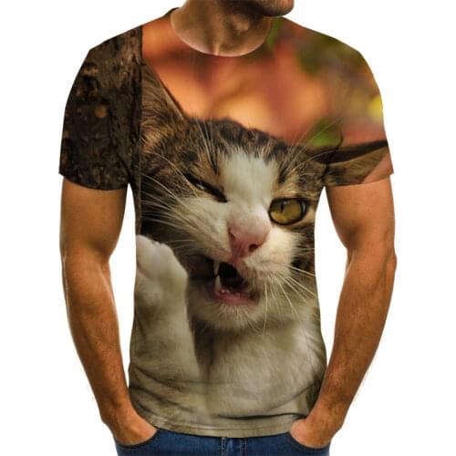 2021 new boys' T-shirt spring and summer casual round neck cat 3D printing short-sleeved T-shirt mens and womens fashion tops