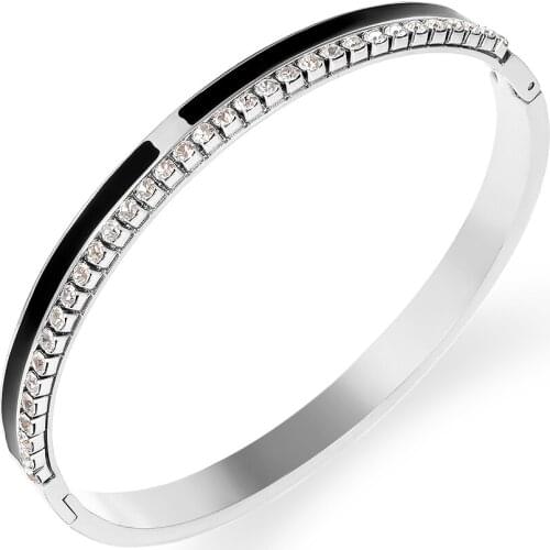 2021 New Popular Luxury Design Black Resin Bracelets Bangles Summer Stainless Steel Crystal Bracelet Bangle For Wedding Pulseira