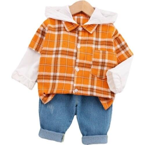 New Spring Autumn Baby Clothes For Boys Children Fashion Plaid Hooded Jacket Pants 2Pcs/Set Toddler Casual Costume Kids Clothing