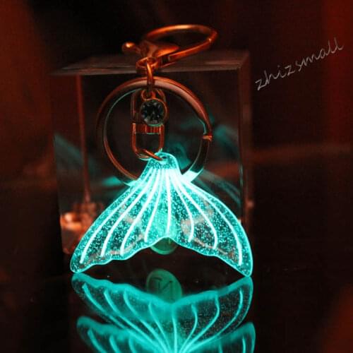 NEW Mermaid keychain GLOW in the DARK Luminous Mermaid tail key chain Bag pendant amulet Gift for girls women