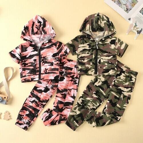 Autumn Children Boy Camouflage Print Short Sleeve Hoodie Sweatshirt Blouse Tops+Trouser Casual Costume Set