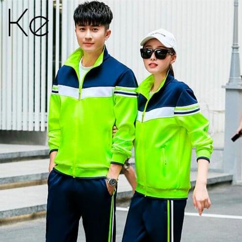 KE autumn new sport set man and woman couples, polyester suits green red blue leisure sports suits tracksuit unisex women