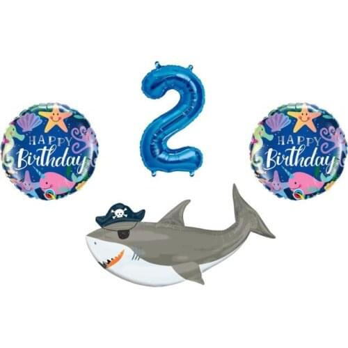 Pirate Tiburon lot balloons XXL second birthday pirate shark balloon 104cmx58 balloon number 2 Blue 100 cm and 2 balloons 45x45
