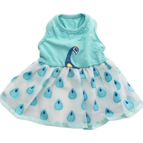 Dog Pet Dress Tutu Shirt Peacock Design Cat Puppy Skirt Princess Spring/Summer Clothes 5 Sizes