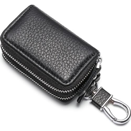 Mans Car Key Bags Mini Portable Leather Car Smart Key Pouch Purse Bag Lightweight Double-layer Pouch Bag Porta Llaves