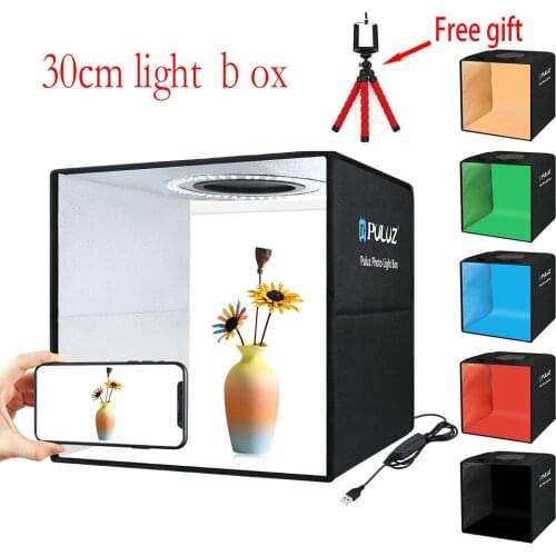 PULUZ 30cm lightbox Mini Foldable Photo Studio Box Photography LED Lightbox Studio Shooting Tent kit & 6 Color Backdrops New