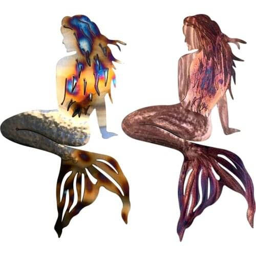 Metal Wrought Iron Mermaids Crafts Mermaids Metal Fish Tail Wall Art For Home Garden Beach Home Decoration Ornaments