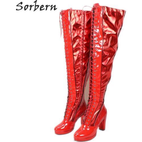 Sorbern Custom Wide Over The Knee Boots For Guys Kinky Boot Art Performance Show Drag Queen Thigh High Boot Block Heels Platform