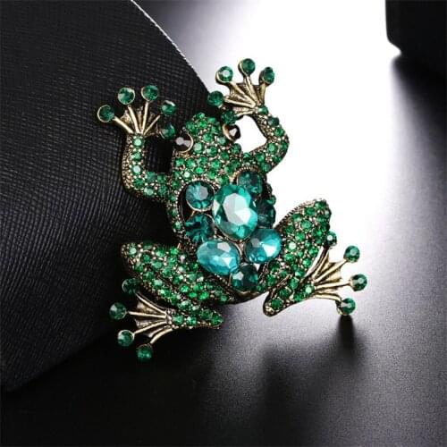 Charm Green Rhinestone Crystal Frog Brooch Unisex Cute Animal Brooch Pin Women Men Dress Coat Accessories High Quality Ornament