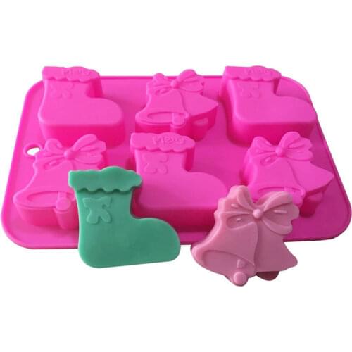 2/6 Cavity Silicone Soap Mold Christmas stocking and Bells Cake Mould Silicone Mold for Handmade Soap Making Random Color