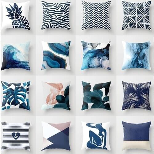 Teal Blue Agate Leaves Wave Throw Pillow Case Geometric Cushion Covers for Home Sofa Chair Decorative Pillowcases