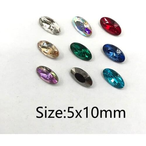 30/100pcs Pointed Bottom Glass Nail Rhinestones Diamond 5x10mm Oval Colorful Stones Shiny Gems Manicure Nails Art Decorations