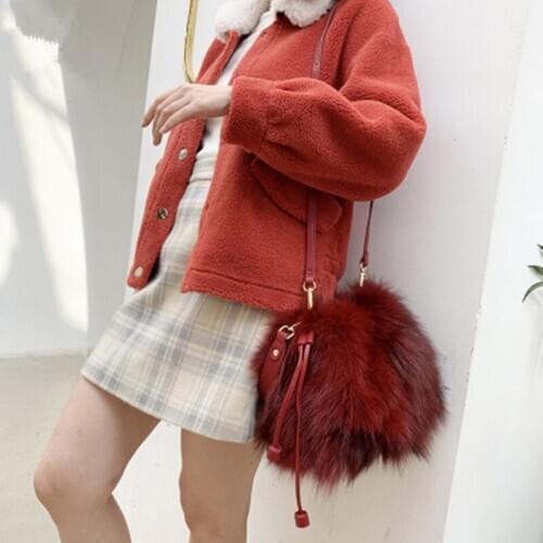 New Genuine Fox Fur Womens Handbag Winter Warm Female Fashion Shoulder banquet Genuine Leather Bag Multicolour Fox Fur Bags