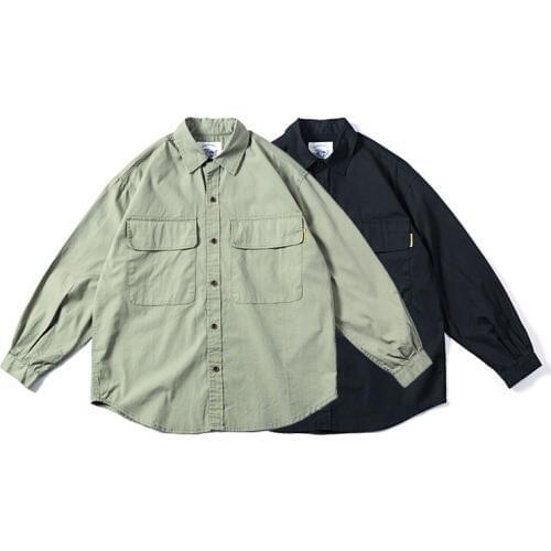 Tide brand tooling shirt male Japanese retro military style long sleeve multi-pocket loose jacket men