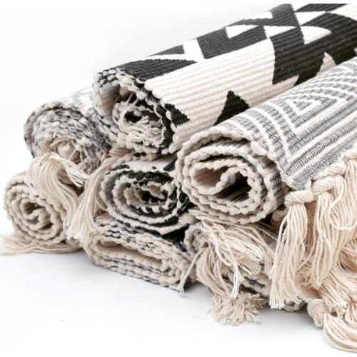 Tassel Woven Cotton Carpet Hallway Floor Mat Doormat Bedroom Tapestry Decorative Blanket Living Room Kitchen Runner Rug Carpet