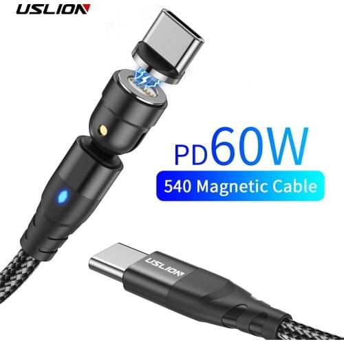 USLION 2M Type C To Type C Micro 60W PD USB C Magnetic Fast Charge Cable For iPhone 12 Pro Max Charging Wire For Macbook Laptop