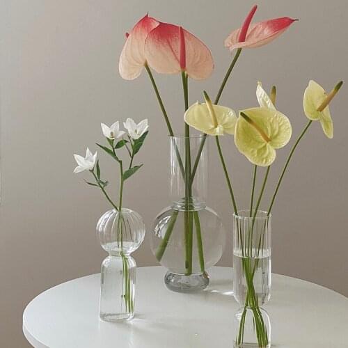 Flower Vase For Table Decoration Living Room Glass Vase Fleur Table Ornaments Floral Dried Flower Nordic Vase