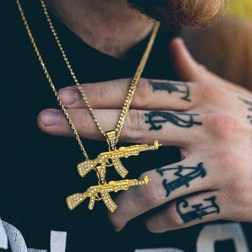 Revolving Pistol Submachine Gun Hip Hop AK47 Pendant Necklace Chain Men Women Punk Jewelry Gifts