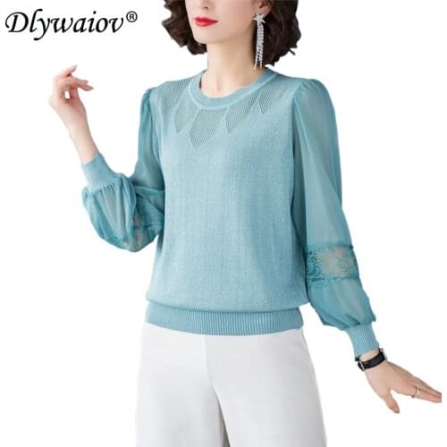 Knitted loose sweater Female Mesh Embroidered Tops Autumn Thin sweater Women 2020 Pullover sweater casual Ladies sweater Femme