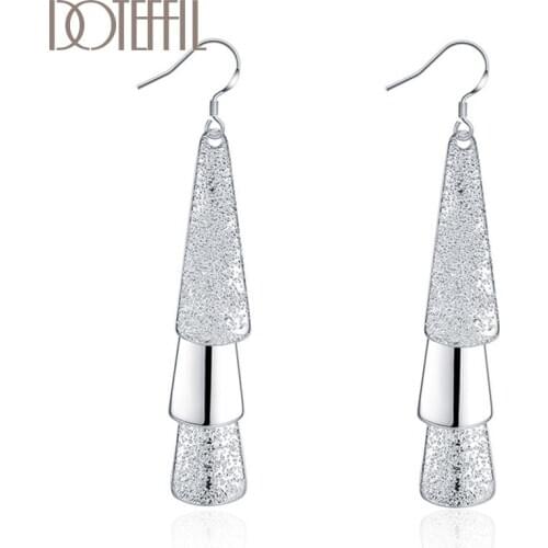 DOTEFFIL 925 Sterling Silver Frosted Three Leaves Earrings Charm Women Jewelry Fashion Wedding Engagement Party Gift