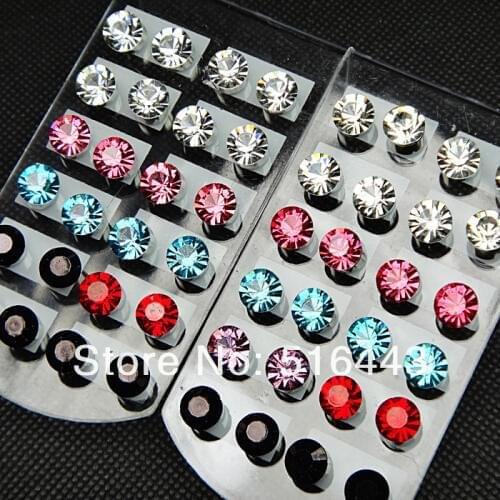 Charms 72pcs (36pairs) Mix 7m Cubic Zircon Fashion Stainless Steel Stud Earrings for Womens Mens Wholesale Jewelry Lots A-455