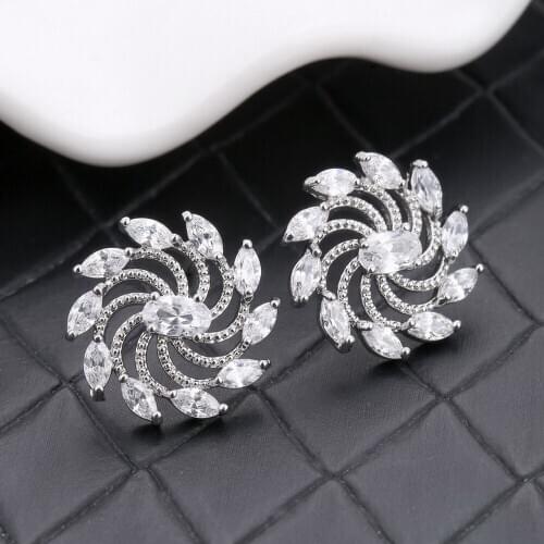Rhinestone Cute Stud Earrings For Women 2020 Trendy Luxury Star Vintage Flower Pearl Silver Plated Brass Jewelry Gift Wholesale