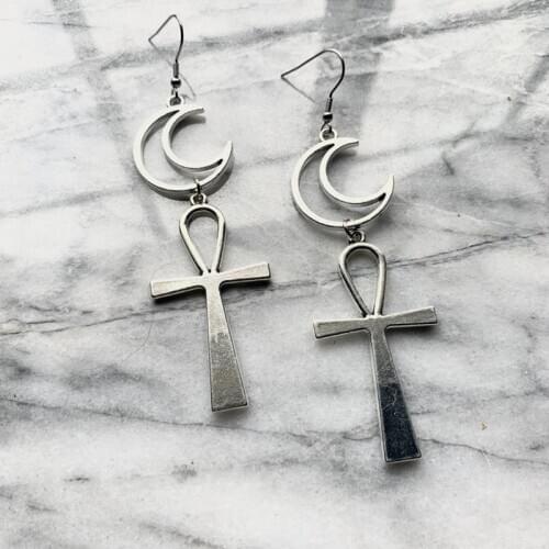 Ankh Moon Earrings Fashion Goth Witch Jewelry Women Gift 2020 New Delicate And Beautiful Crescent Wholesale Statement