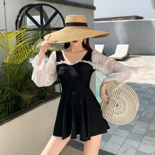 Swimsuit Women 2021 Push Up One Piece Whole Cover Long Sleeve Skirt Bubble Hot Bathing Suit Print Polyester Sierra Surfer Female