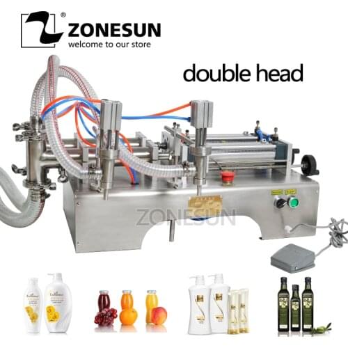 ZONESUN Double Heads Semi Automatic Shampoo Juice Milk Edible Oil Bottle Piston Filling Machine