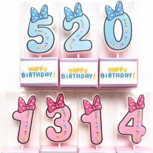 1PC Blue Pink Cake Number Candle Birthday Party 0 1 2 3 4 5 6 7 8 9 Anniversary Cake Numbers Age Candle Party Decoration