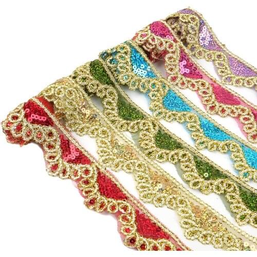 1Yard Round Sequins Lace Ribbon for Garments Edge Wrapping Wedding Party Dress Cosplay Clothes Sewing Lace Trims,1Yc9827