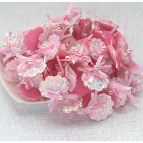 20pcs Glitter Padded Patches Shell with Satin Tie Applique for DIY Headwear Hair Clips Bow Accessories