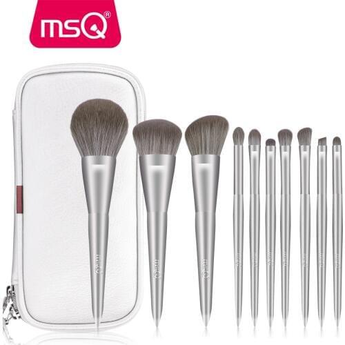 MSQ 10PCS Makeup Brushes Set Foundation Eyeshadow Powder Brush Blending Make Up Brush Kits Synthetic Hair Cosmetic Silver Handle