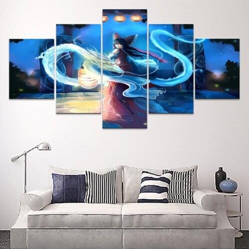 5 Pieces Touhou Reimu Hakurei Wall Art Canvas Paintings Hd Prints Anime Poster Modular Pictures for Bedroom Home Decor