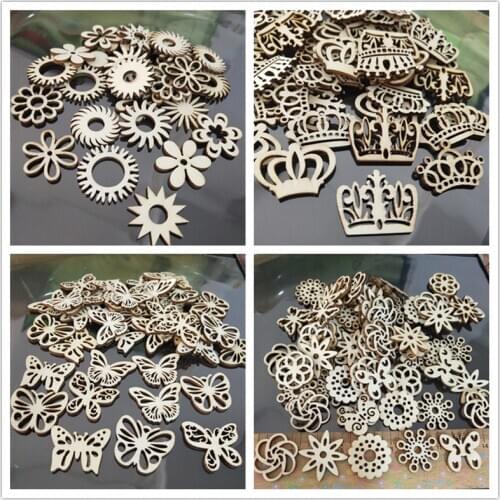 50PCS Wood Butterfly Flower Embellishment Slices Cutout Crafts for Card Making Scrapbooking DIY Wood Art Wedding Decorations