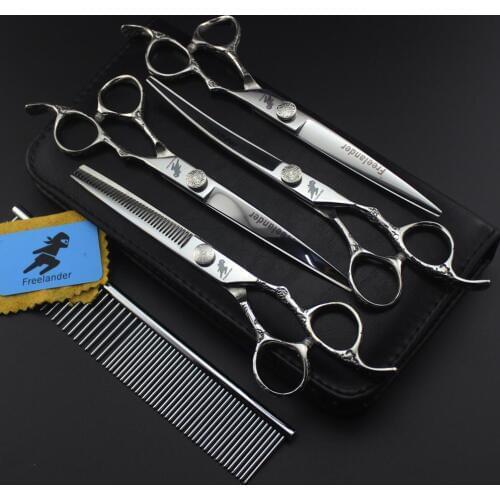 7 inch Professional Japan 440c Pet Cutting Scissors curved Animals Hair Thinning Trimming Shears Dogs Grooming Clippers Set