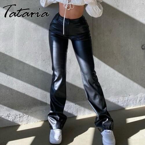 Black PU Leather Trousers High Waist Flared Pants Women Autumn Sexy Badycon Skinny Faux Leather Stacked Pants Mujer Pantalones