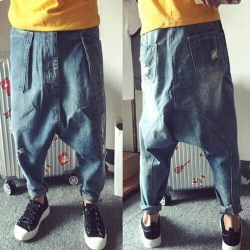Jeans Men Korean version of the Man Exaggerated Hanging Harem jeans Street Dance Super Large Hip hop pants Low-cut pants