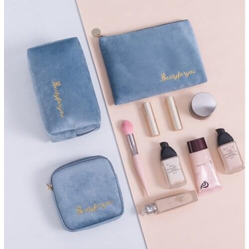 Flannel Women Portable Travel Wash Bag Velvet Cosmetic Bag Girl Mini Lipstick Bags Package Cases Travelling Bath Bags Containers