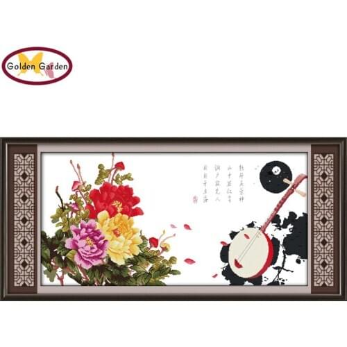 GG Peony and Hibiscus Picture Chinese Flowers Cross Stitch Kit 11CT14CT DIY Needlework Embroidery Cross Crafts for Home Decor